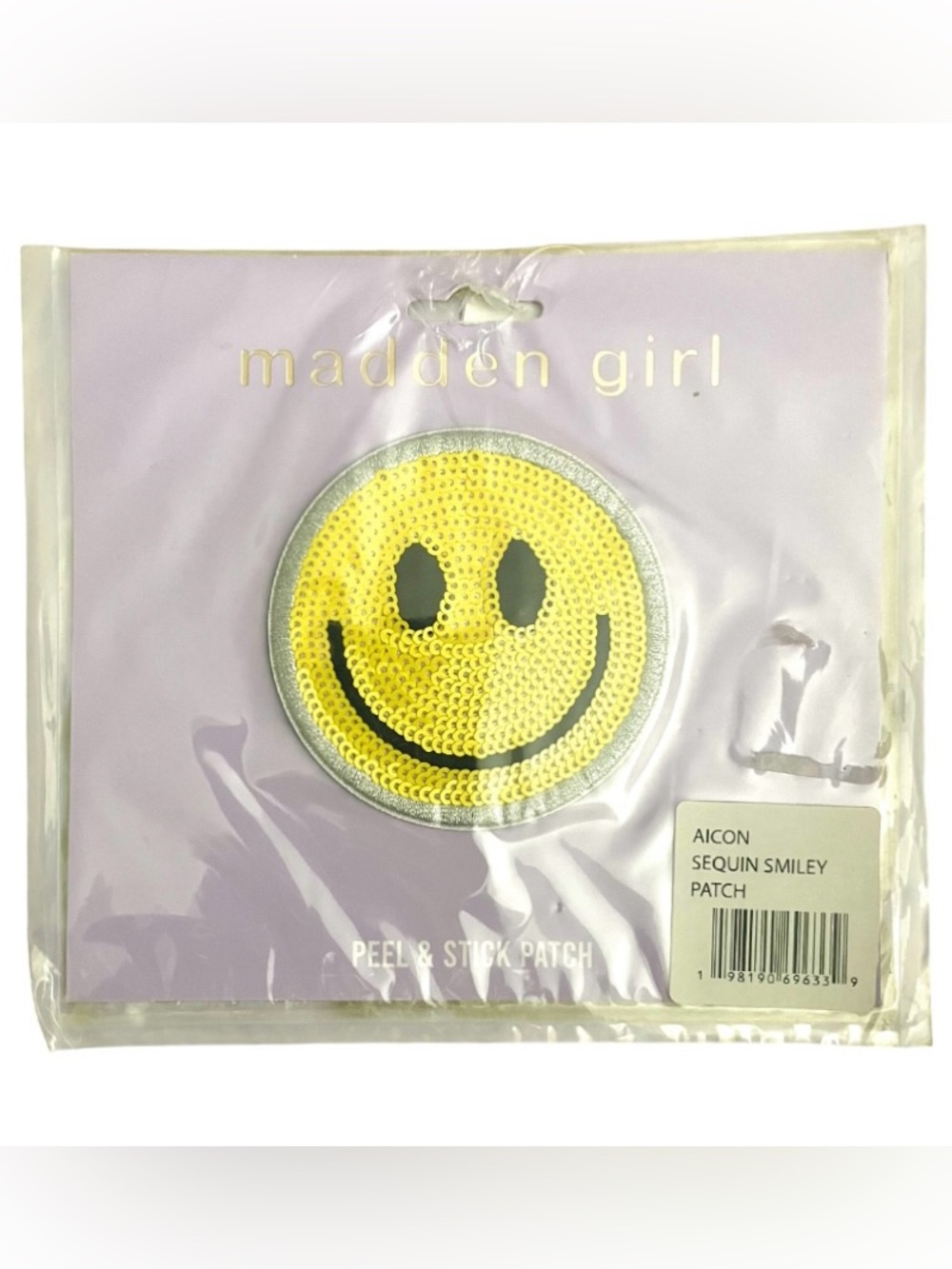 Madden Girl Yellow Sequin Smiley Peel & Stick Patch with Silver Border